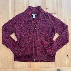 Two Dog Island Red Black Cotton Zip Cardigan Sweater | Size Small | Made in Hong